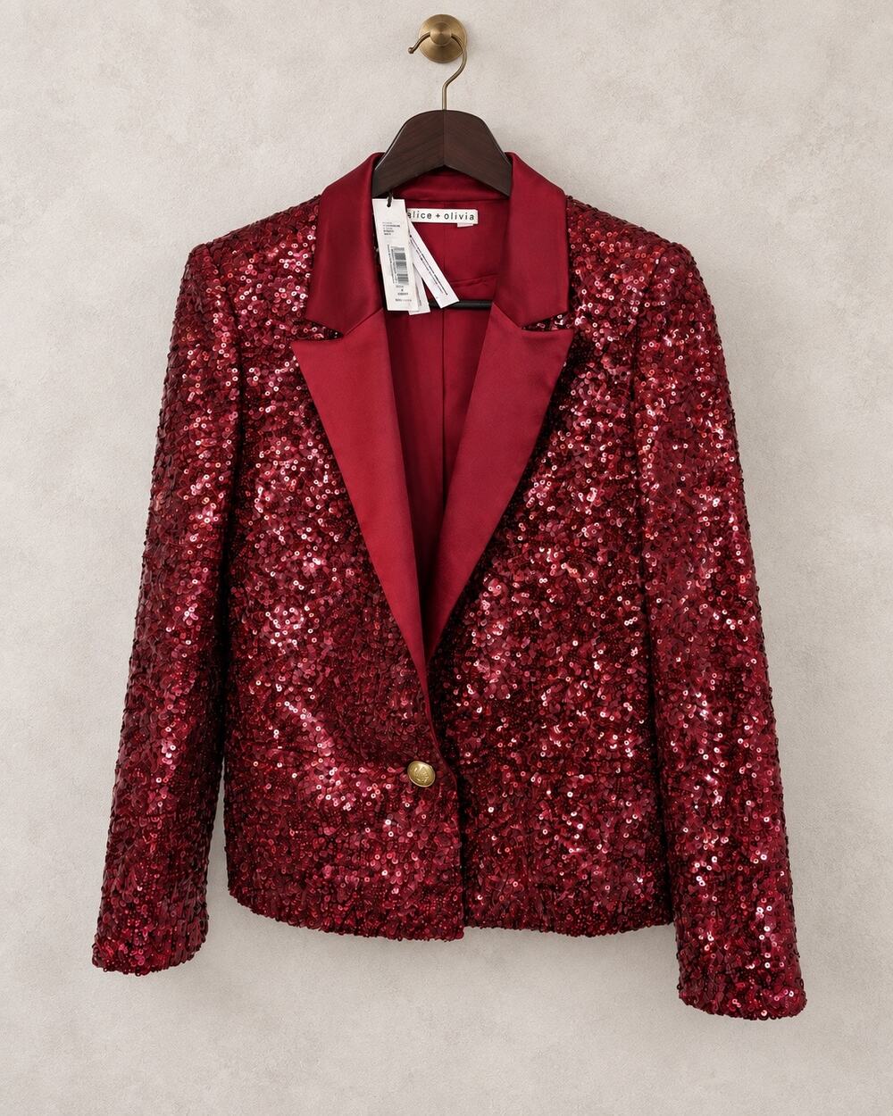 Alice + Olivia Devyn Garnet / Ruby Sequin Blazer Size 2 NWT $795 MSRP